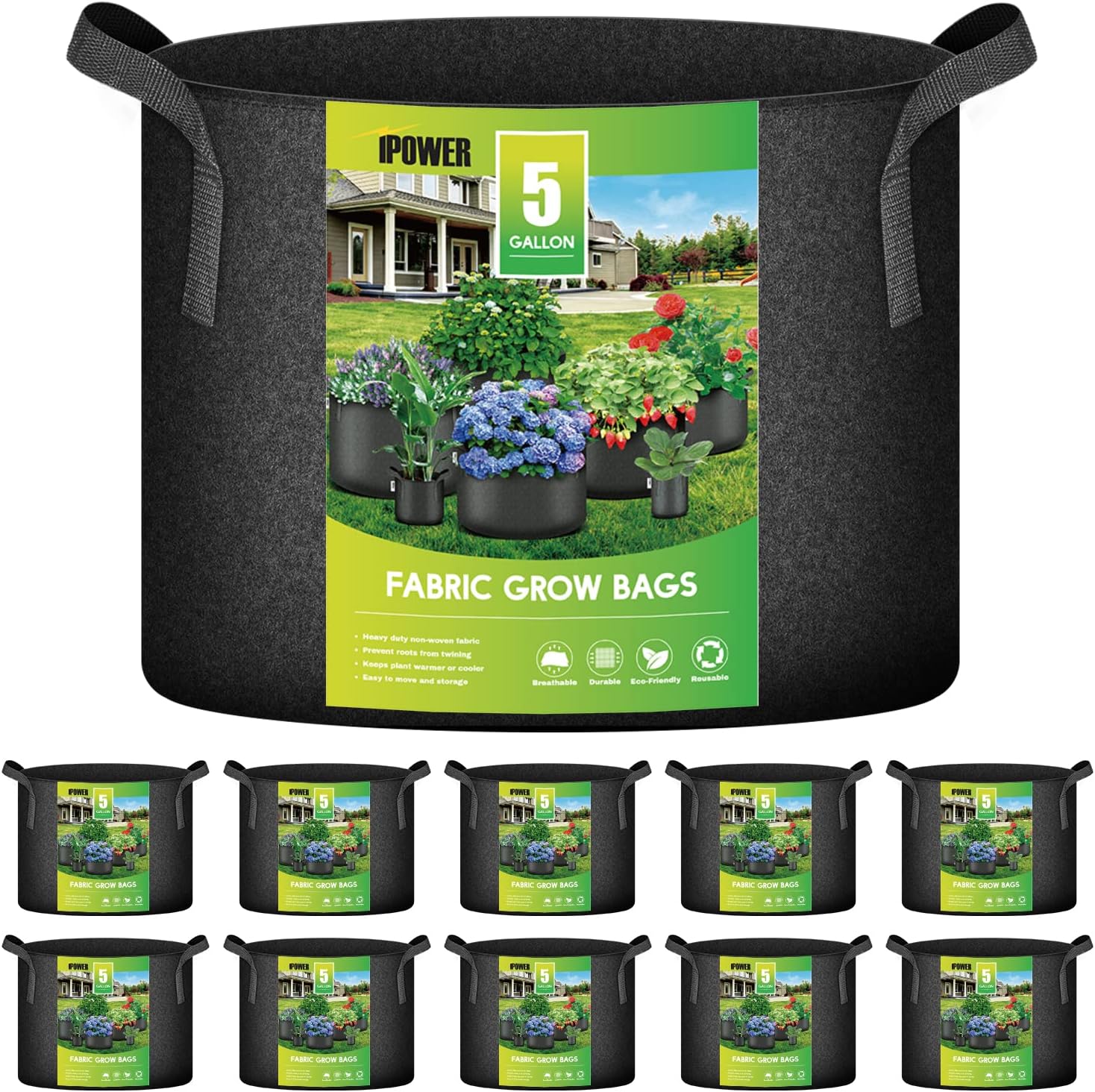 10-Pack 5-Gallon iPower Nonwoven Garden Grow Bags w/ Strap Handles $16.58 + Free Shipping w/ Prime or on $25+