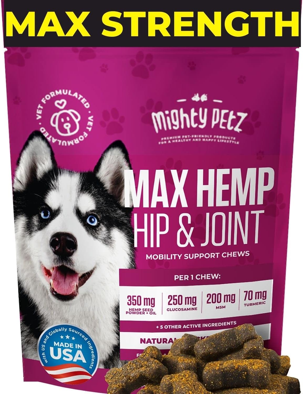 7-Oz Mighty Petz Max Hemp 10-in-1 Hip & Joint Chews $6.45 w/ S&S + Free Shipping w/ Prime or on $25+