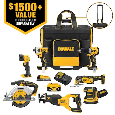 DEWALT 20V MAX Site-Ready XR 7 Tool Combo Kit (with 2 Batteries, Charger and Rolling Storage Bag) in the Power Tool Combo Kits department at Lowes.com $599