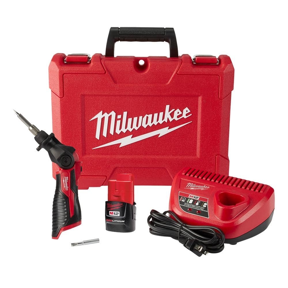 Milwaukee M12 12-Volt Lithium-Ion Cordless Soldering Iron Kit with (1) 1.5Ah Batteries, Charger & Hard Case 2488-21 - $129
