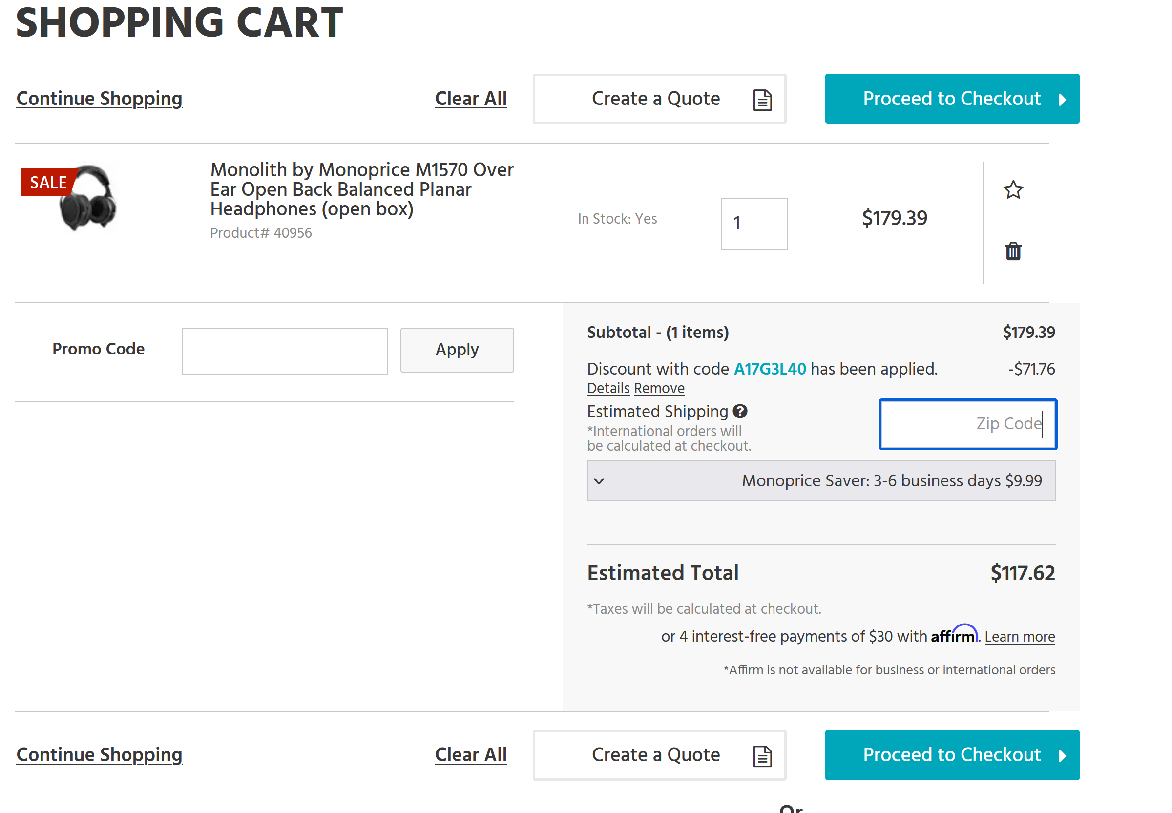 Monolith by Monoprice M1570 (Open-Box Unit) for ~$130 (After Taxes/$10 Shipping) with code A17G3L40