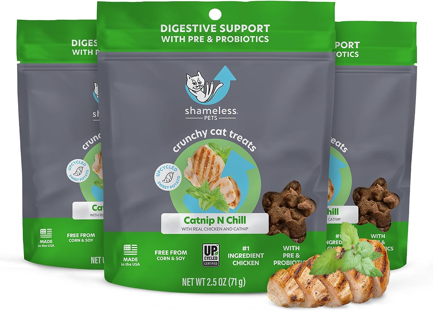 3-Pack 2.5-Oz Shamelss Pets Crunch Cat Treats w/ Digestive Support (3 flavors) $4.20 w/ S&S + Free Shipping w/ Prime or on $25+