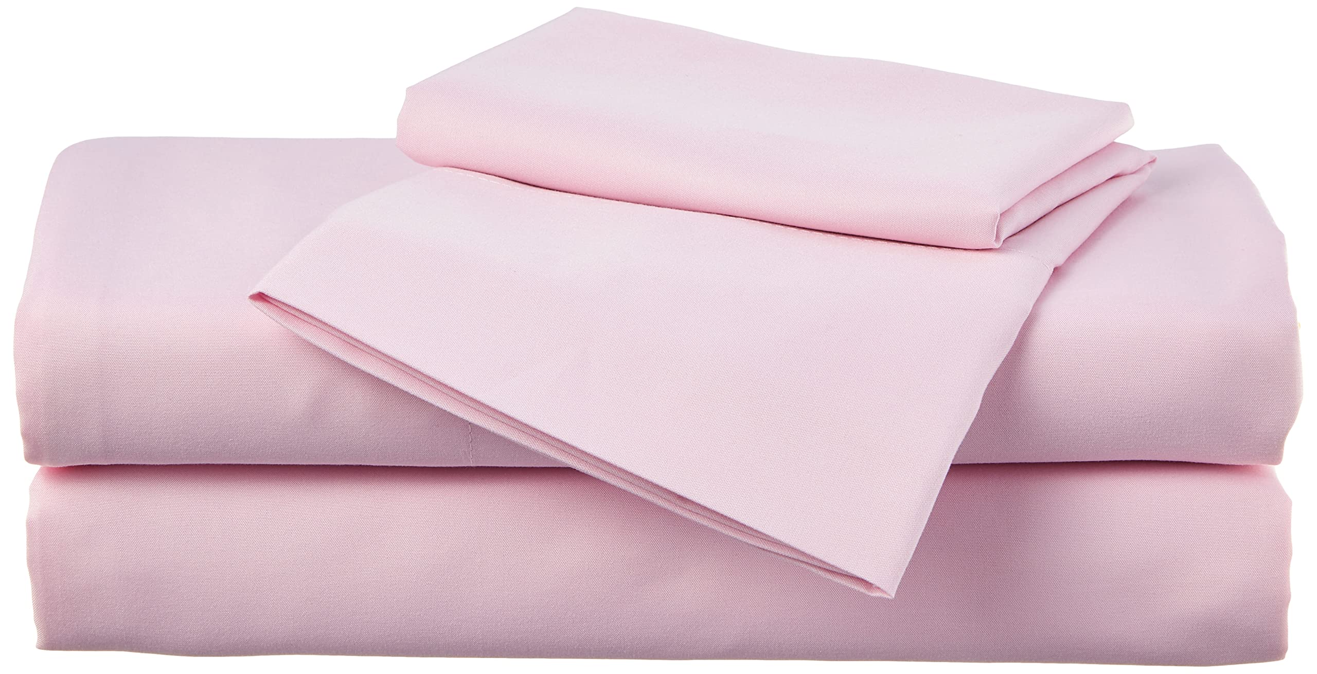 $9.64: Amazon Basics Kid's Soft Easy-Wash Lightweight Microfiber 3 Piece Sheet Set, Twin, Light Pink, Solid