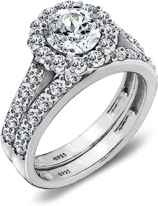 Amazon Collection Sterling Silver Flower Halo Ring set with Infinite Elements Cubic Zirconia $25.35