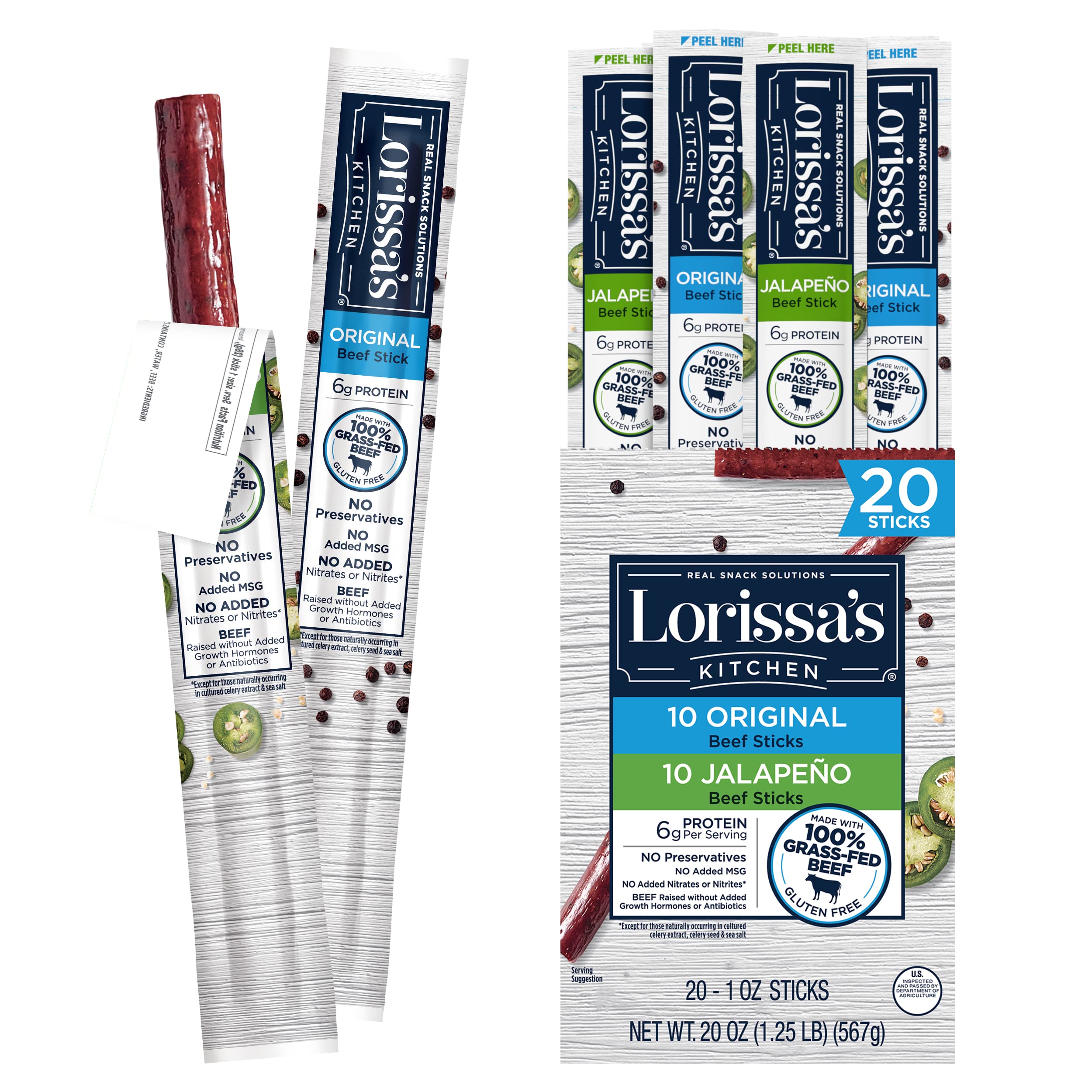 Amazon: Lorissa's Kitchen Grass-Fed Beef Jerky Snack Sticks - Keto Friendly Snacks, Gluten Free, No Added Nitrites, Original & Jalapeno Variety 1 oz. Pack of 20 AC w/5% SS $19.24