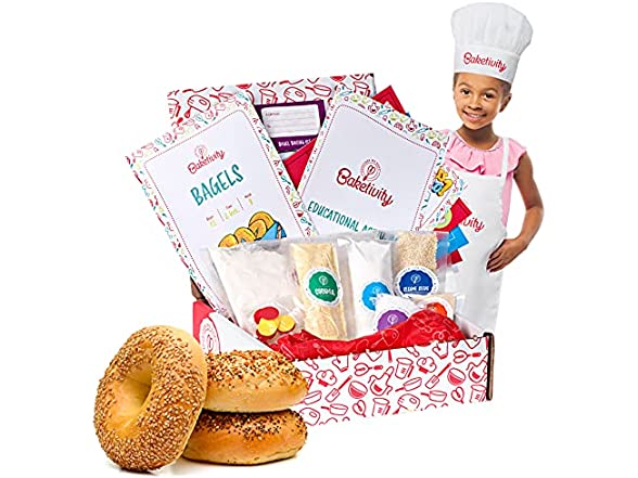 Baketivity Kid's Cooking Kits w/ Hat & Apron (Bagel, Cinnamon Roll, Granola Bar, Cake Pop, Cookies) $19 + Free Shipping w/ Prime