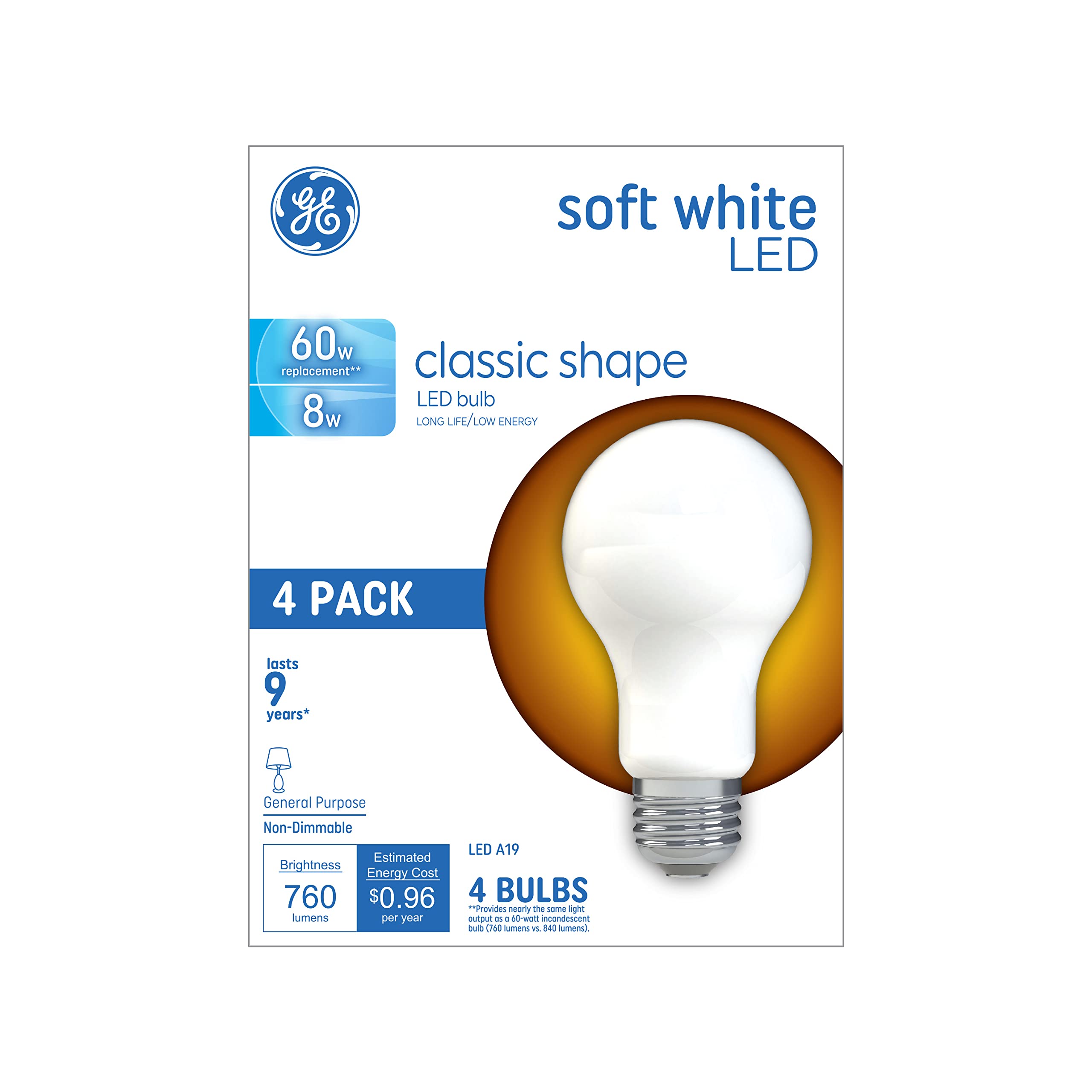 GE Lighting GE LED Light Bulbs, 60 Watt Eqv, Soft White, A19 Standard Bulbs (4 Pack) for $1.97