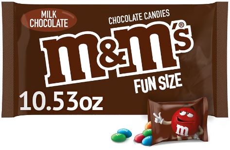Snack/Fun Size Candy: 10.53 oz M&M's $1.29; 10.5 oz Reese's or 10.59 oz Snickers $1.99 w/Store Pickup on $10+ @ Walgreens
