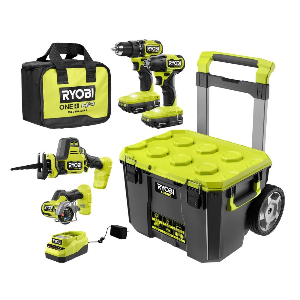YMMV RYOBI ONE+ HP 18V Brushless Cordless Compact 4-Tool Combo Kit with (2) 1.5 Ah Batteries and Charger PSBCK124K2 - The Home Depot $196