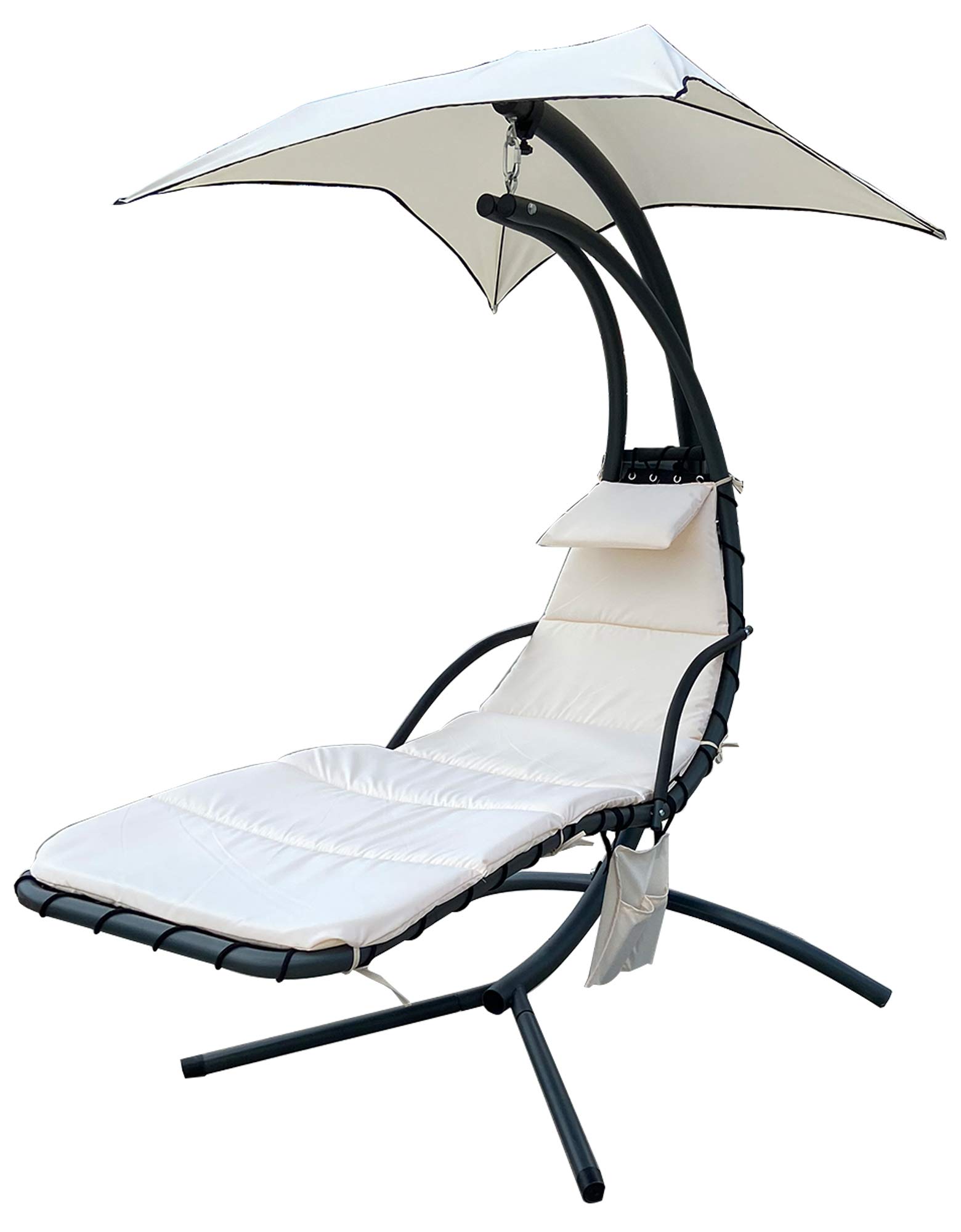 BalanceFrom Hanging Curved Chaise Lounge Chair Swing w/ Cushion, Pillow, Canopy, Stand and Storage Pouch (Beige) $84 + Free Shipping