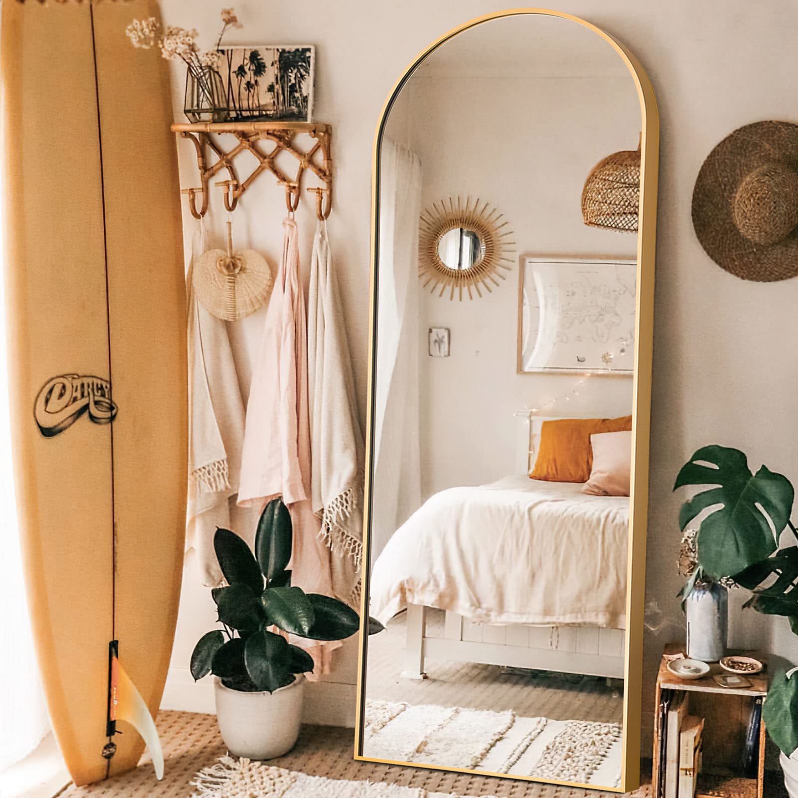 $58.99: NeuType 65"x22" Arched Full Length Floor Mirror with Stand, Gold, Large