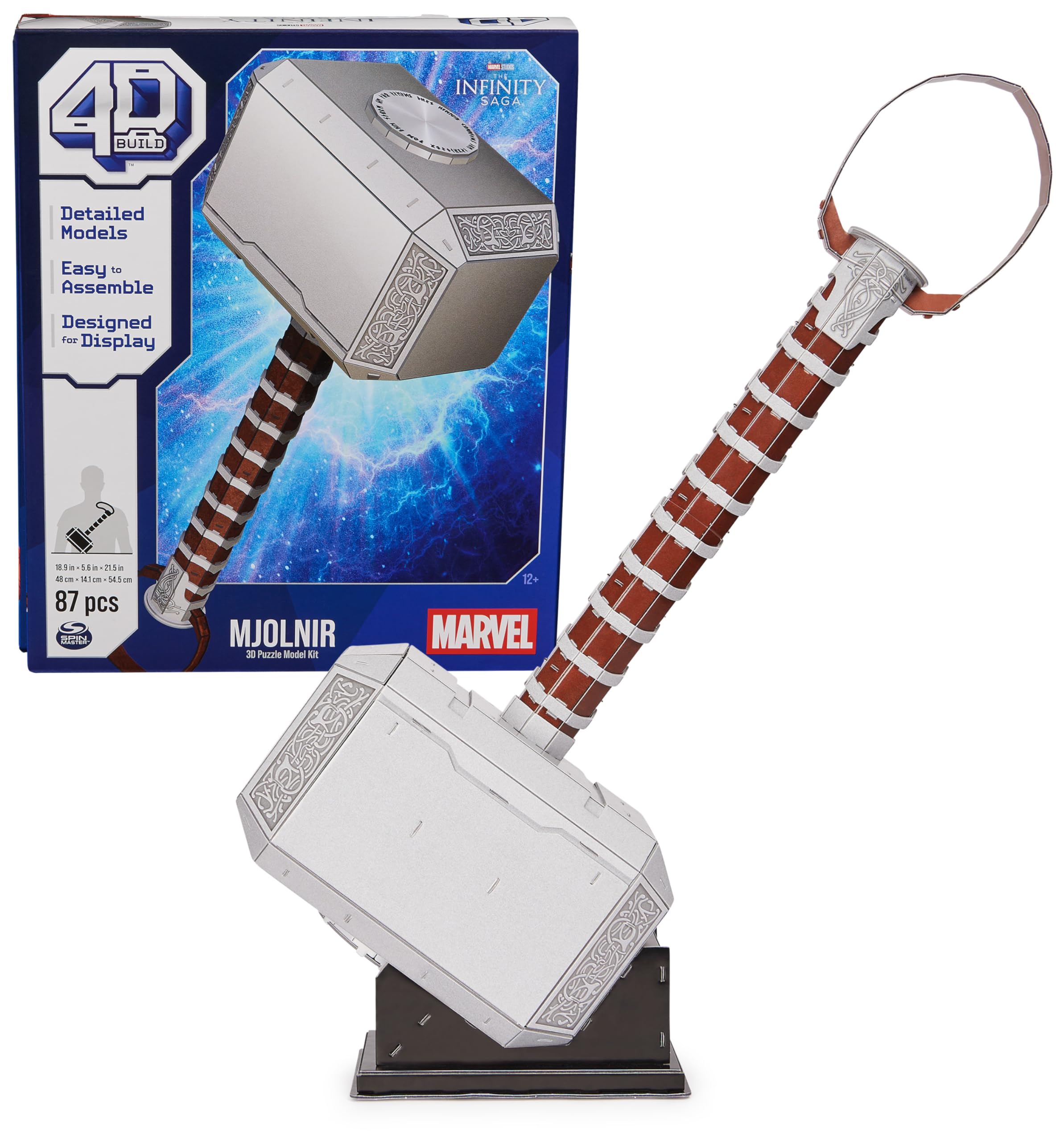 87-Piece 4D Build Marvel Mjolnir Thor's Hammer 3D Puzzle Model Kit w/ Stand $8.20 + Free Shipping w/ Prime or on orders over $35
