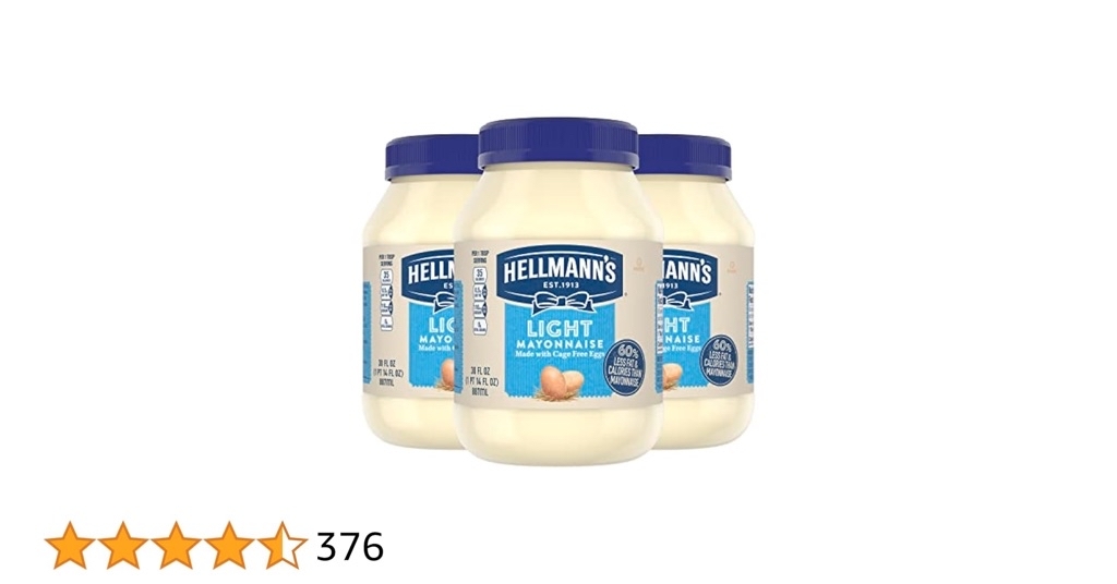 Amazon: Hellmann's Light Mayonnaise, 30 Ounce Jars of Mayo - Pack of 3 - Made w/Cage-Free Eggs, Lowest Ever, Less w/15% SS + Free Prime Shipping $8.67 - $8.67