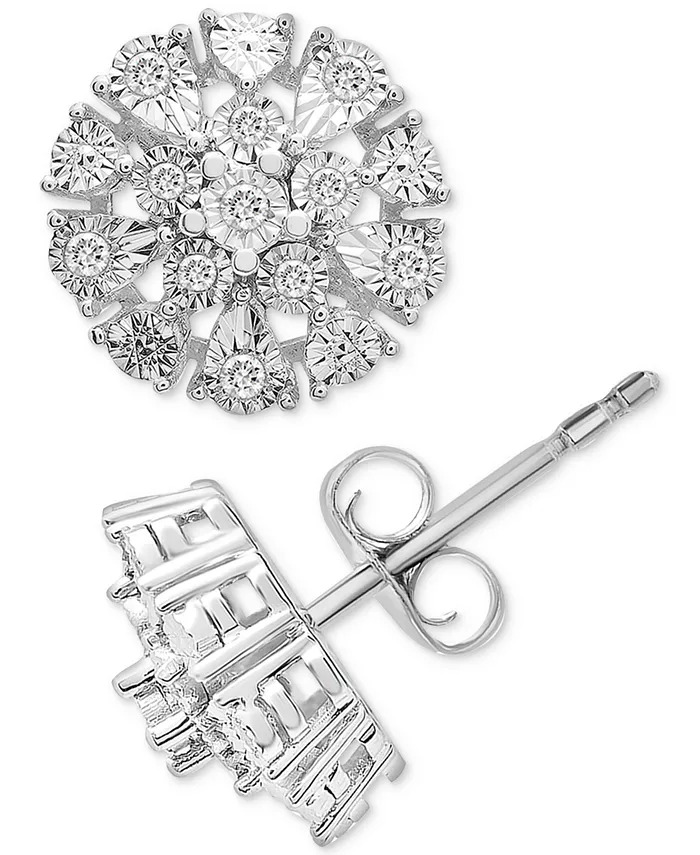 Macy's Diamond Flower Burst Sterling Silver Stud Earrings (1/10 ct. t.w.) $34 + Free Shipping