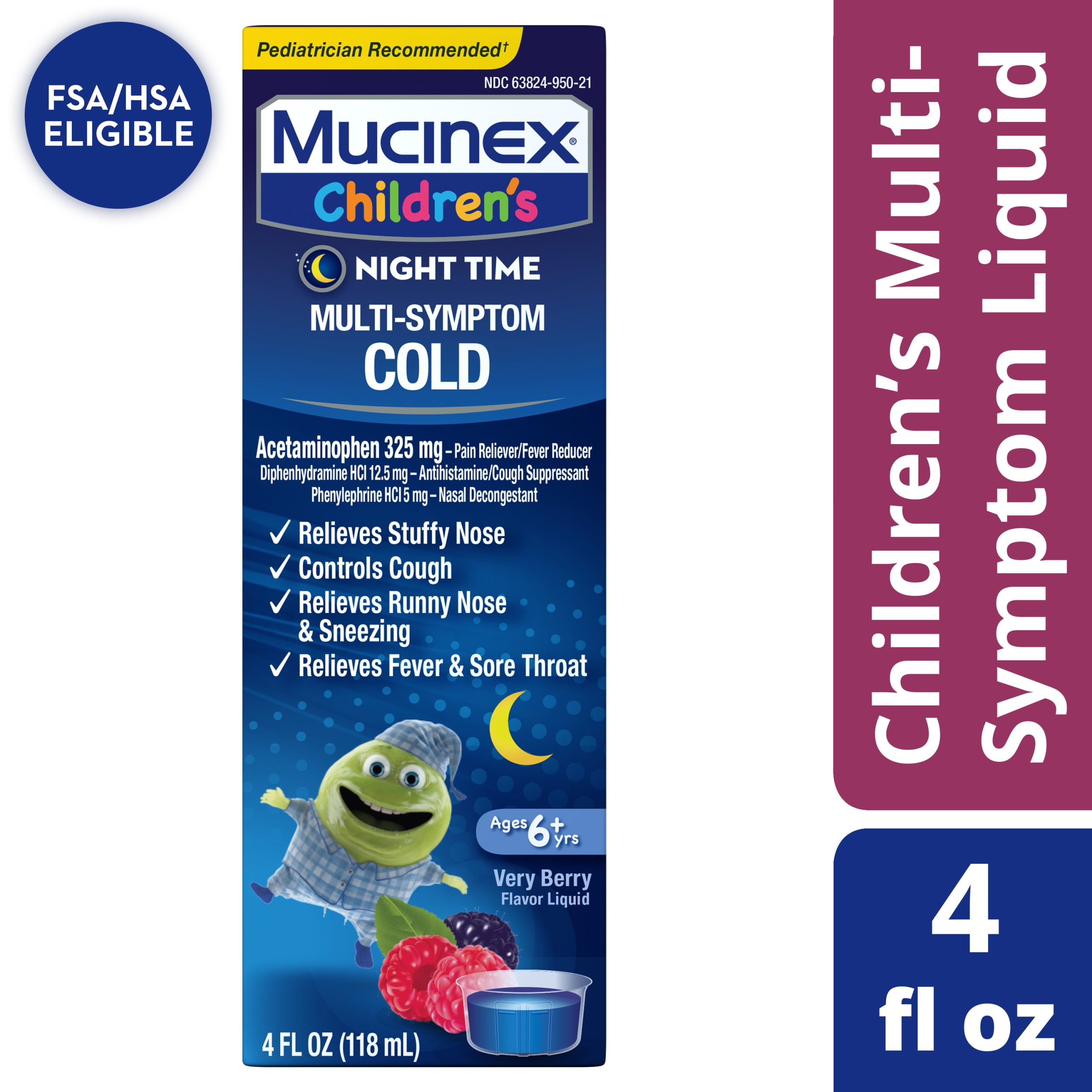 Mucinex Children's Night Time Cold Medicine Multi-Symptom Relief Mixed Berry 4 fl oz $2.63