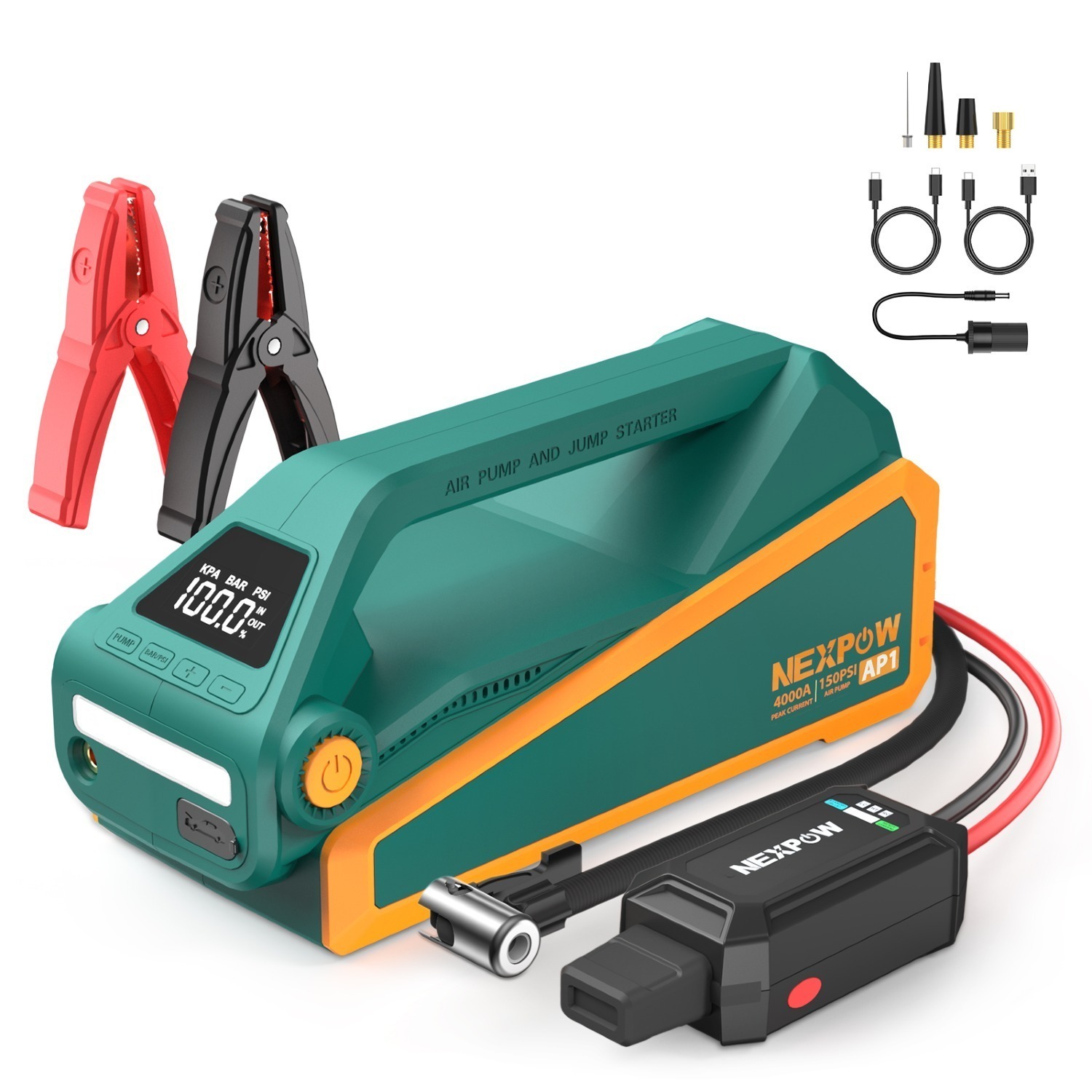 NEXPOW AP1 Jump Starter w/ Air Compressor, 4000A w/ 150PSI Digital Tire Inflator, 12V Auto $68.99 + Free Shipping