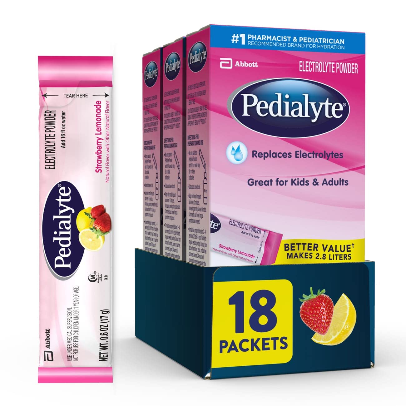 Pedialyte Electrolyte Powder Packets, Strawberry Lemonade, Hydration Drink, 18 Single-Serving Powder Packets $14.25