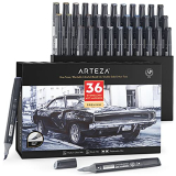 ARTEZA Alcohol Brush Markers, Set of 36 EverBlend Grayscale Dual Tip Markers