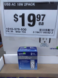Leviton 15A Tamper Resistant Type A/C 3.6A 18-Watt USB Outlet (2-pack) $19.97
