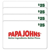 Papa Johns Four Restaurant $25 E-Gift Cards ($100 Value) – $75