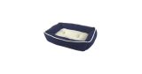 Plush Sherpa Lined Pet Bed with Removable Cushion, Small – Navy & White – New