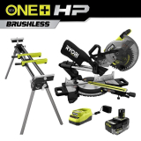 RYOBI ONE+ HP 18V Brushless Cordless 10 in. Sliding Compound Miter Saw Kit with 4.0 Ah Battery, Charger, and Miter Saw Stand PBLMS01K-A18MS01G – $369.99